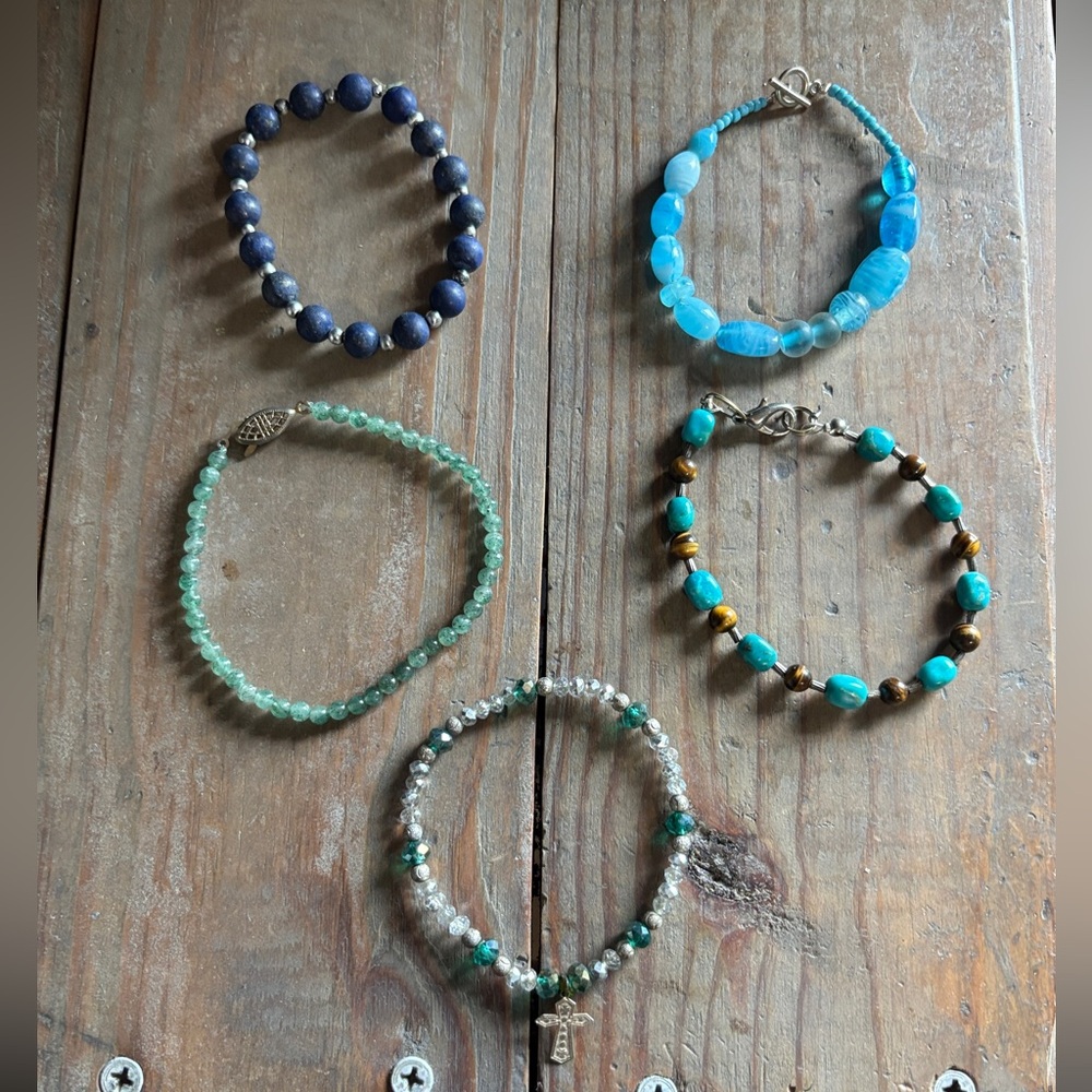 Elegant Beaded Bracelet Set - Blue, Turquoise, Green